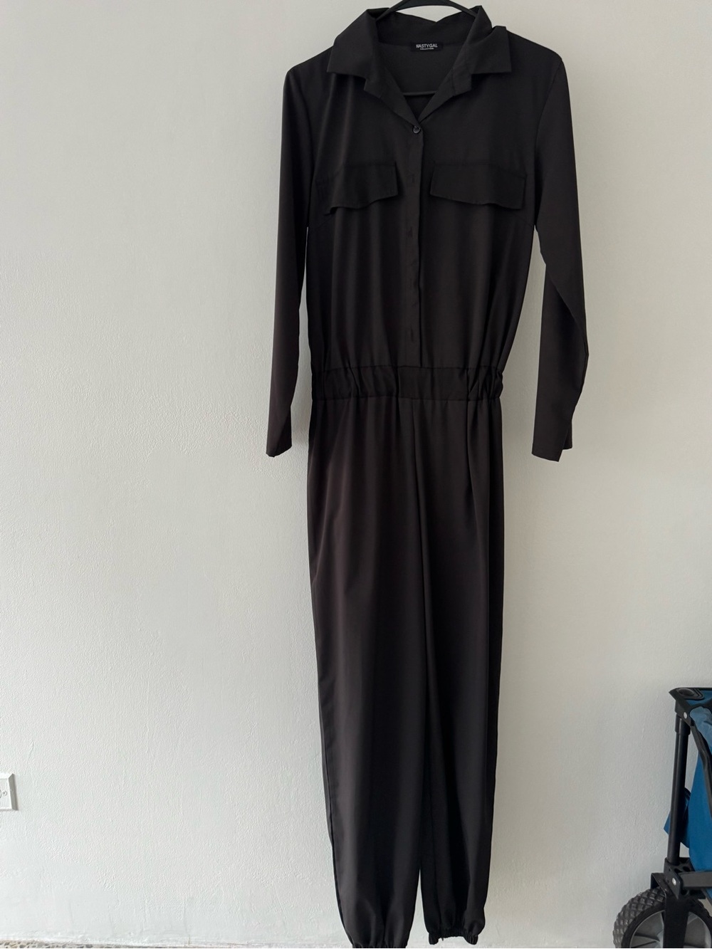 Nasty Gal Black Long-Sleeve Utility Jumpsuit